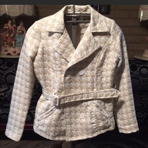Jou Jou Belted Houndstooth White/Tan Coat/Jacket S